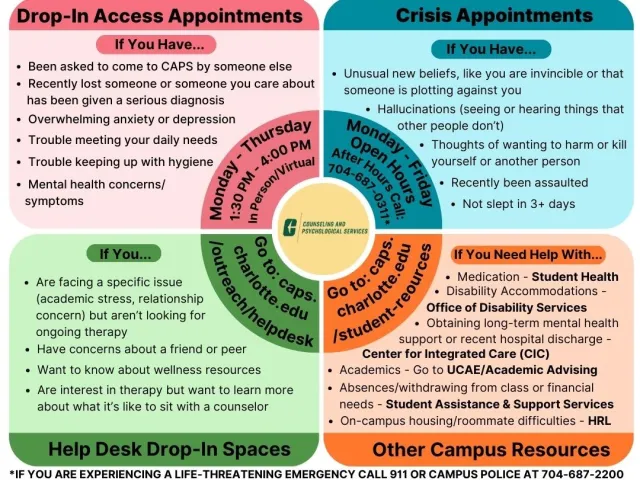 4 squares describing drop in access appointments and crisis appointments 